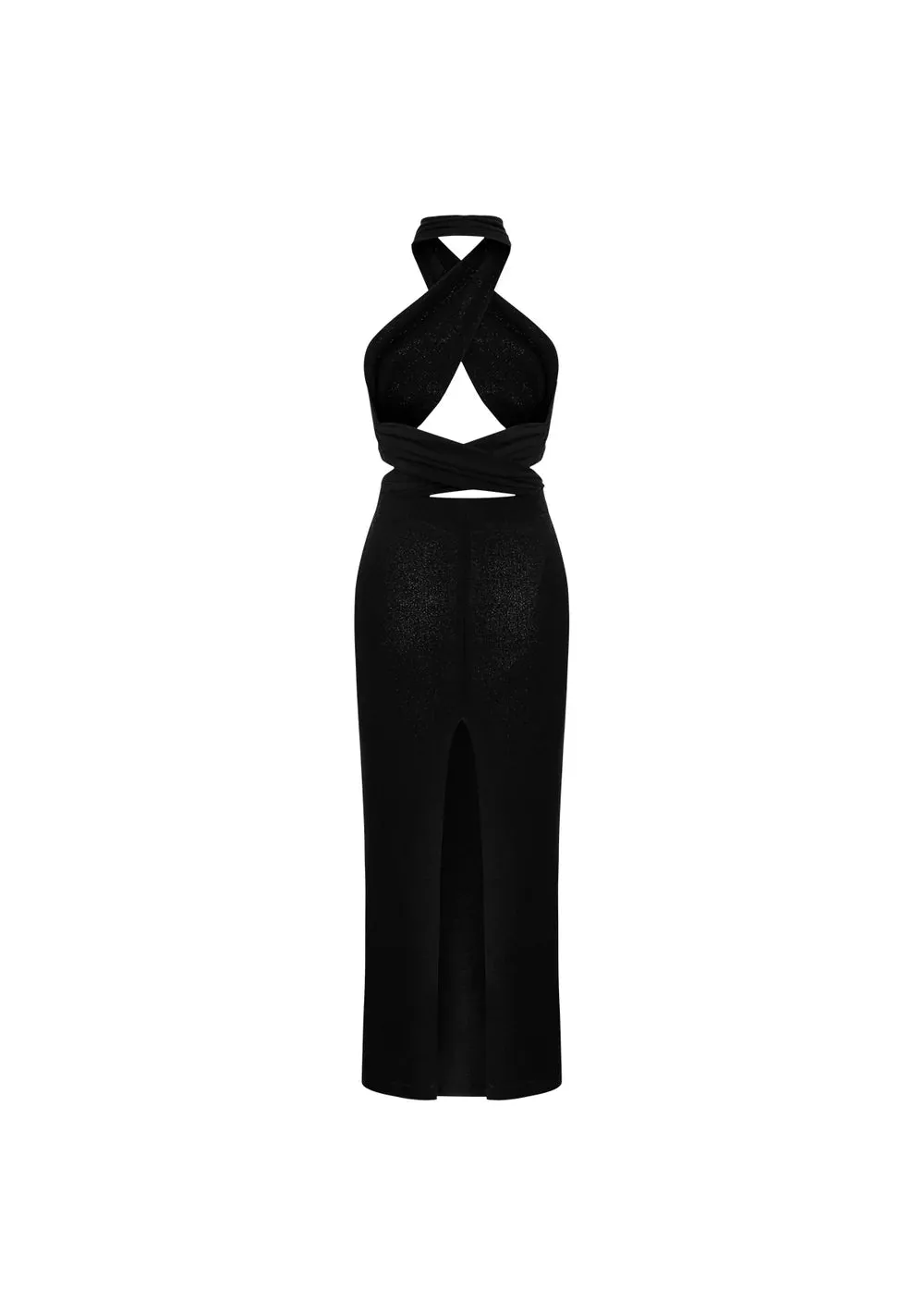 0 Cotton Si Front Cross High Neck Tie Black Knit Dress