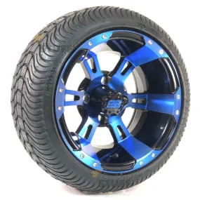 12" Stallion Black & Electric Blue Aluminum Golf Cart Wheels and Street/Turf DOT Approved Golf Cart Tires Combo - Set of 4 (18" or 20" tall)
