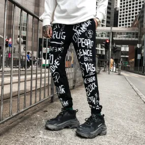 2023 new personality hip hop trend alphanumeric printing feet pants Harajuku style creative student overalls