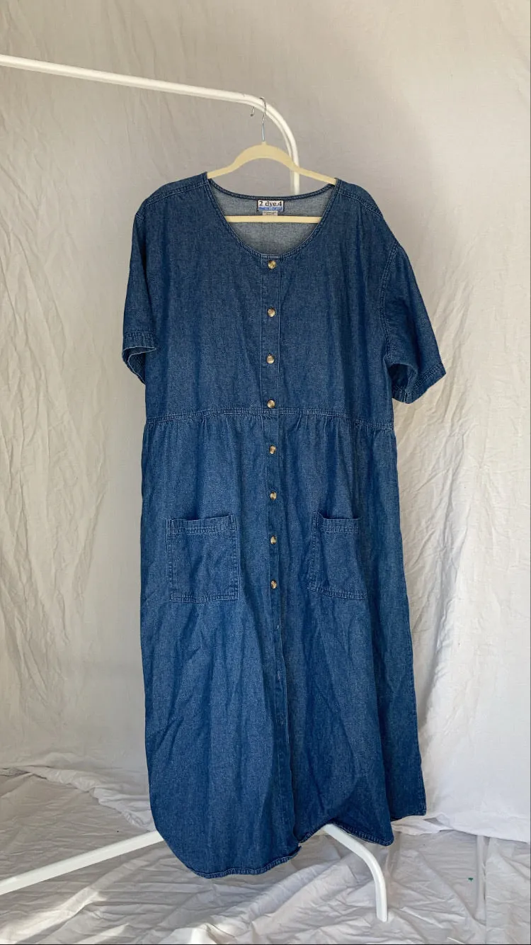 90s Denim Babydoll Dress - XL 