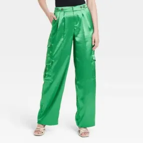 A New Day Women's Straight Relaxed High Rise Satin Cargo Pants Glossy