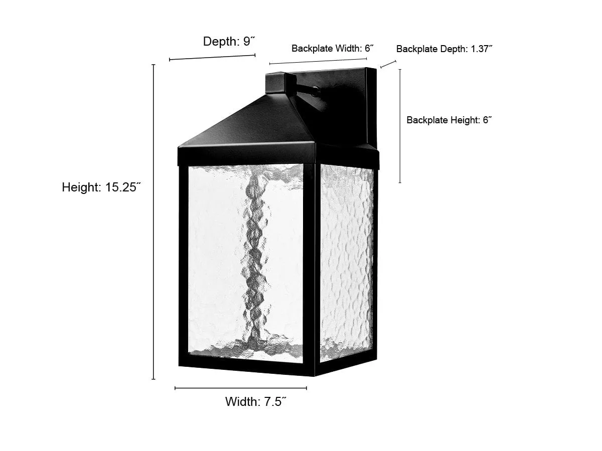 Aaron Outdoor Wall Lamp - Powder Coated Black - Clear Textured Glass - 11W Integrated LED Module - 900 Lm - 9in. Extension - 3000K Warm White