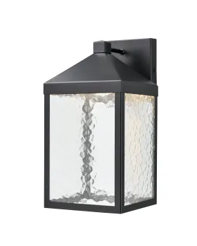 Aaron Outdoor Wall Lamp - Powder Coated Black - Clear Textured Glass - 11W Integrated LED Module - 900 Lm - 9in. Extension - 3000K Warm White