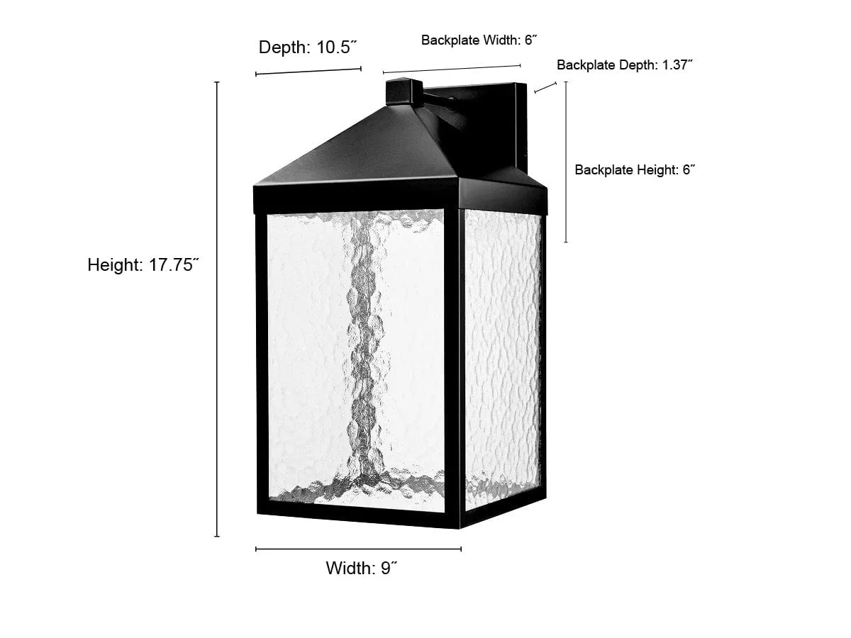 Aaron Outdoor Wall Lamp - Powder Coated Black - Clear Textured Glass - 12W Integrated LED Module - 1300 Lm - 10.5in. Extension - 3000K Warm White