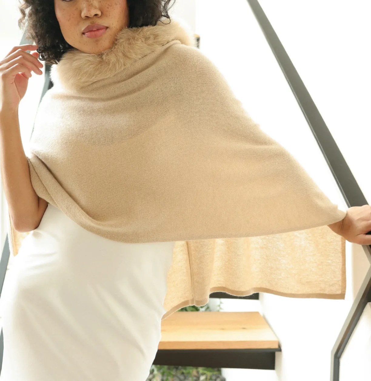 ALASHAN CASHMERE FOX TRIM TOPPER