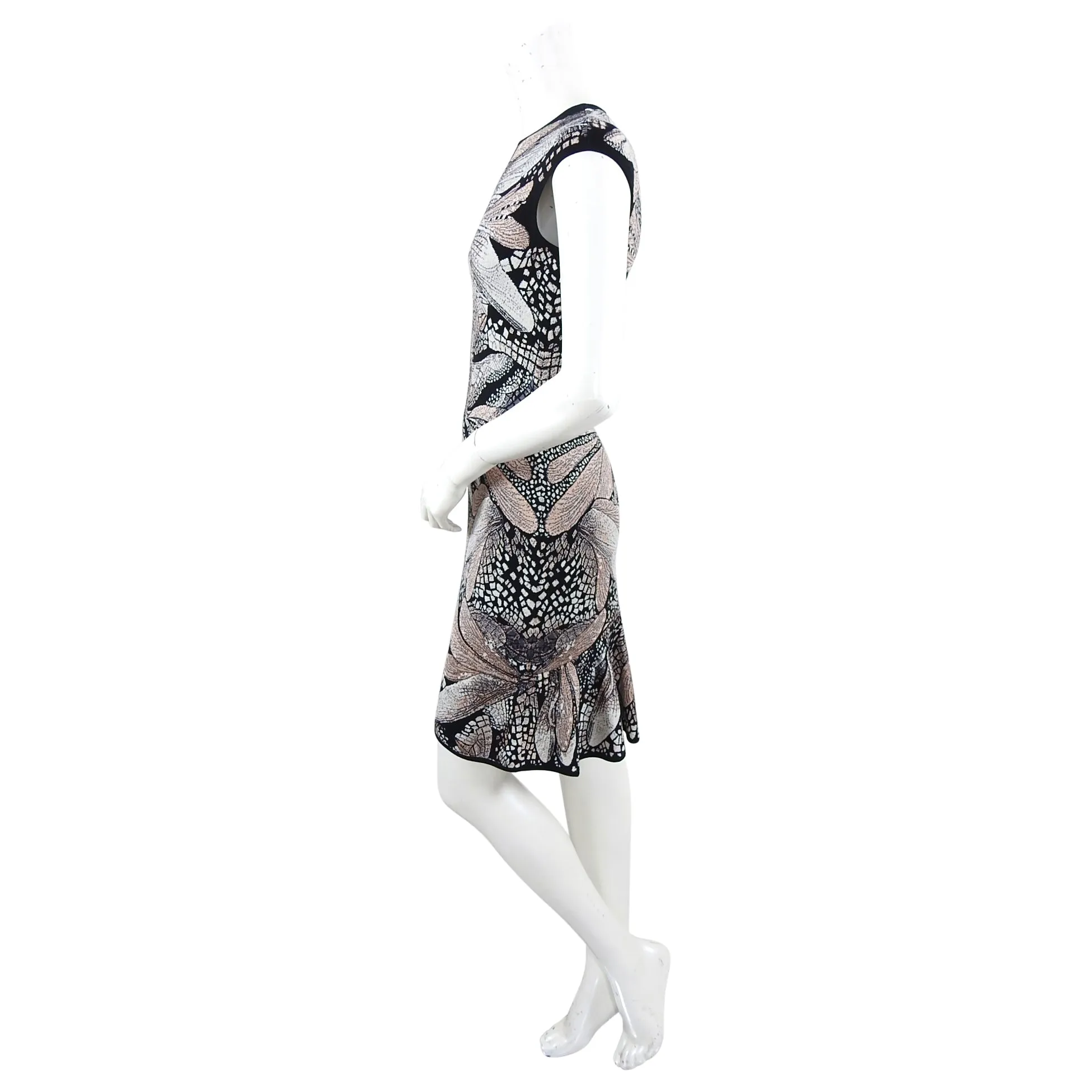 Alexander McQueen Black Dragonfly Intarsia Knit Sweater Dress - L