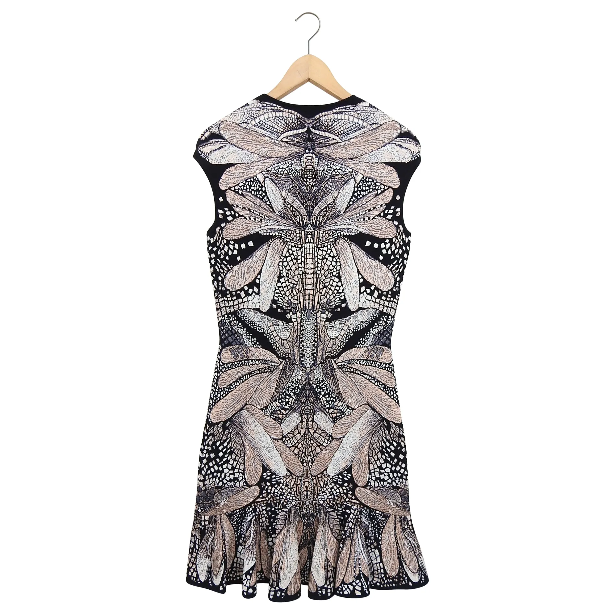 Alexander McQueen Black Dragonfly Intarsia Knit Sweater Dress - L