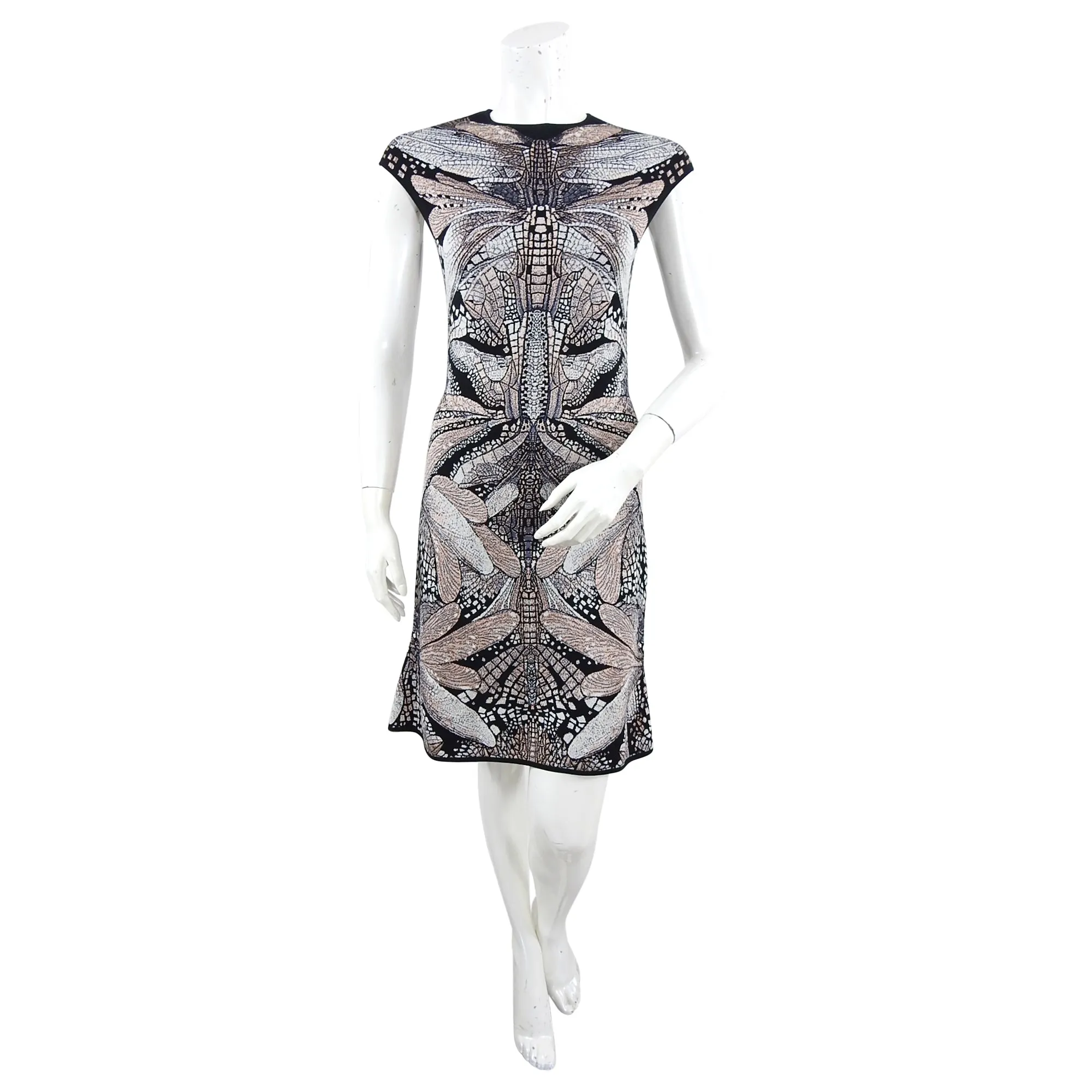 Alexander McQueen Black Dragonfly Intarsia Knit Sweater Dress - L