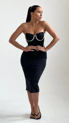 ALICE DIAMANTE CUP MIDI DRESS - BLACK