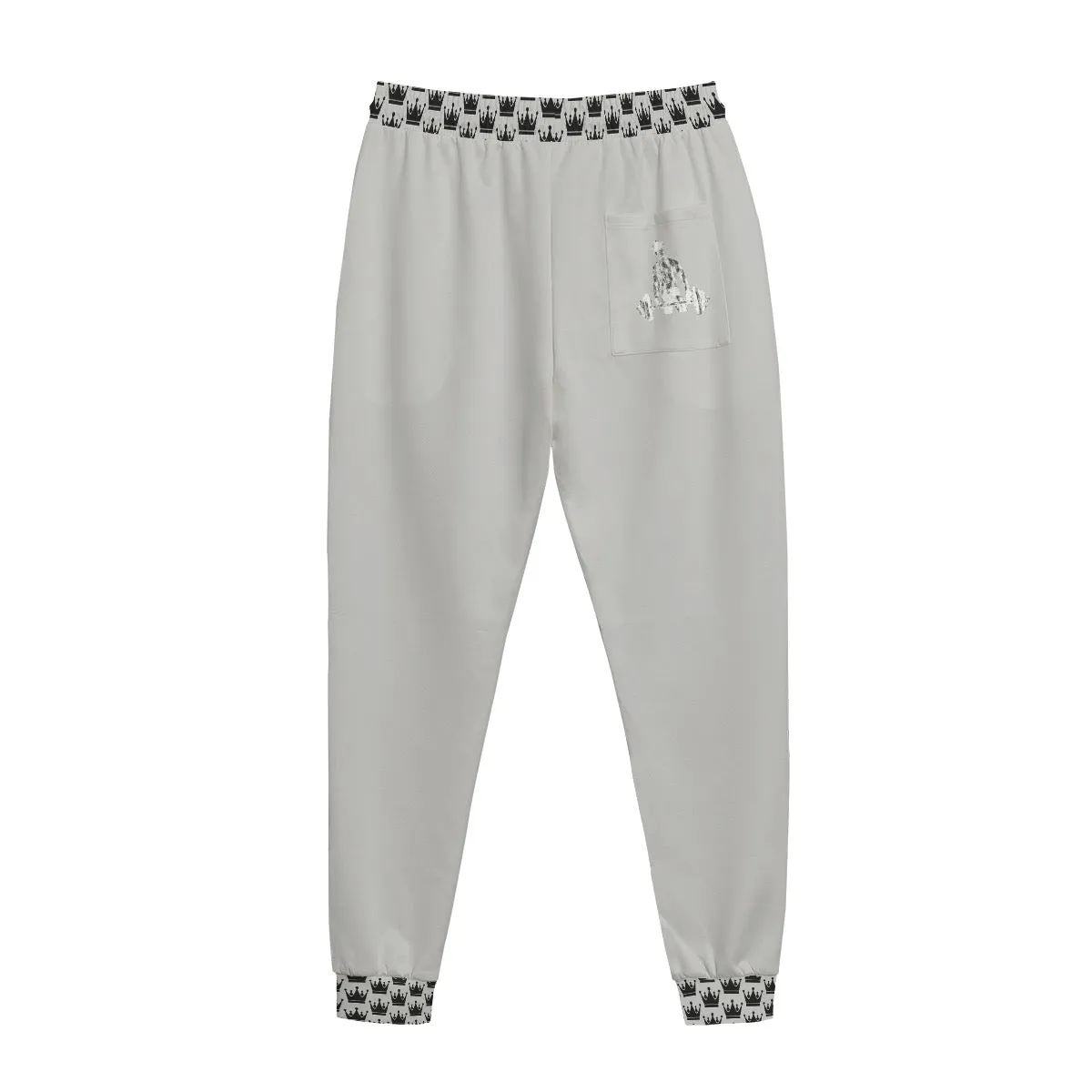 All-Over Print Men's Sweatpants | Interlock white with crown, weightlifting theme