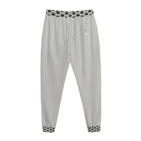 All-Over Print Men's Sweatpants | Interlock white with crown, weightlifting theme
