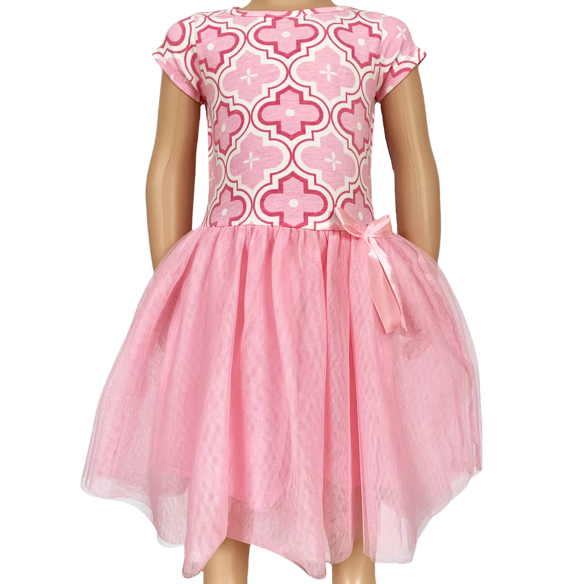 Annloren Girls Dress Pink Tulle & Pink Arabesque Easter Party Dress