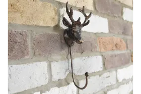 Antique Stag Head Single Wall Hook - Rustic Deer Antler Design
