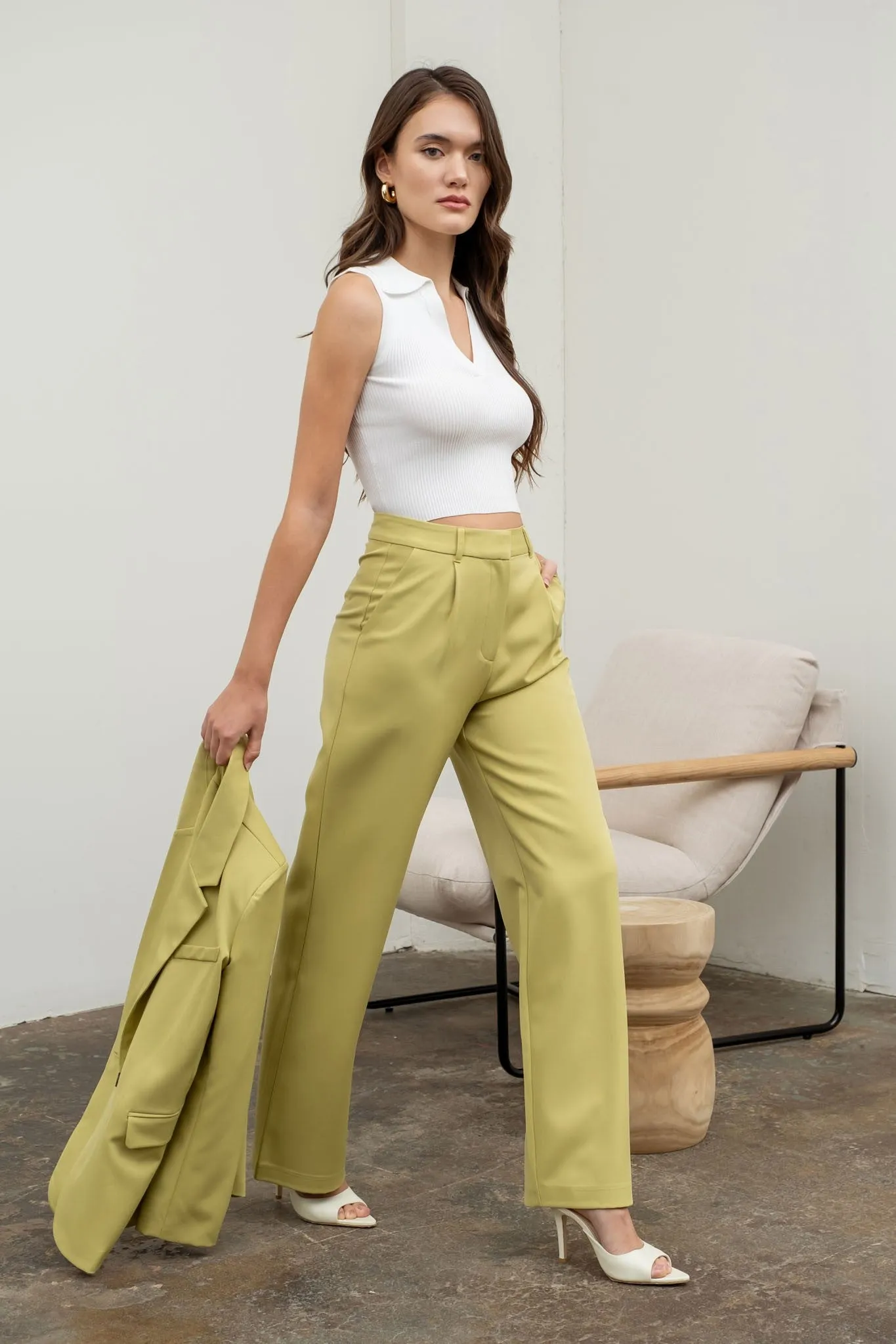 Apparel- The Workshop Collared Rib Knit Crop Top