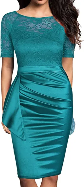 Aquamarine Women's Short Sleeve Colorblock Sheath Pencil Business Church Dress - Mmondschein