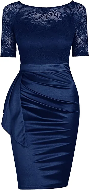 Aquamarine Women's Short Sleeve Colorblock Sheath Pencil Business Church Dress - Mmondschein