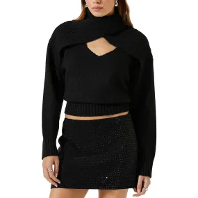 ASTR the Label Womens Pearson Cut-Out Ribbed Crop Sweater
