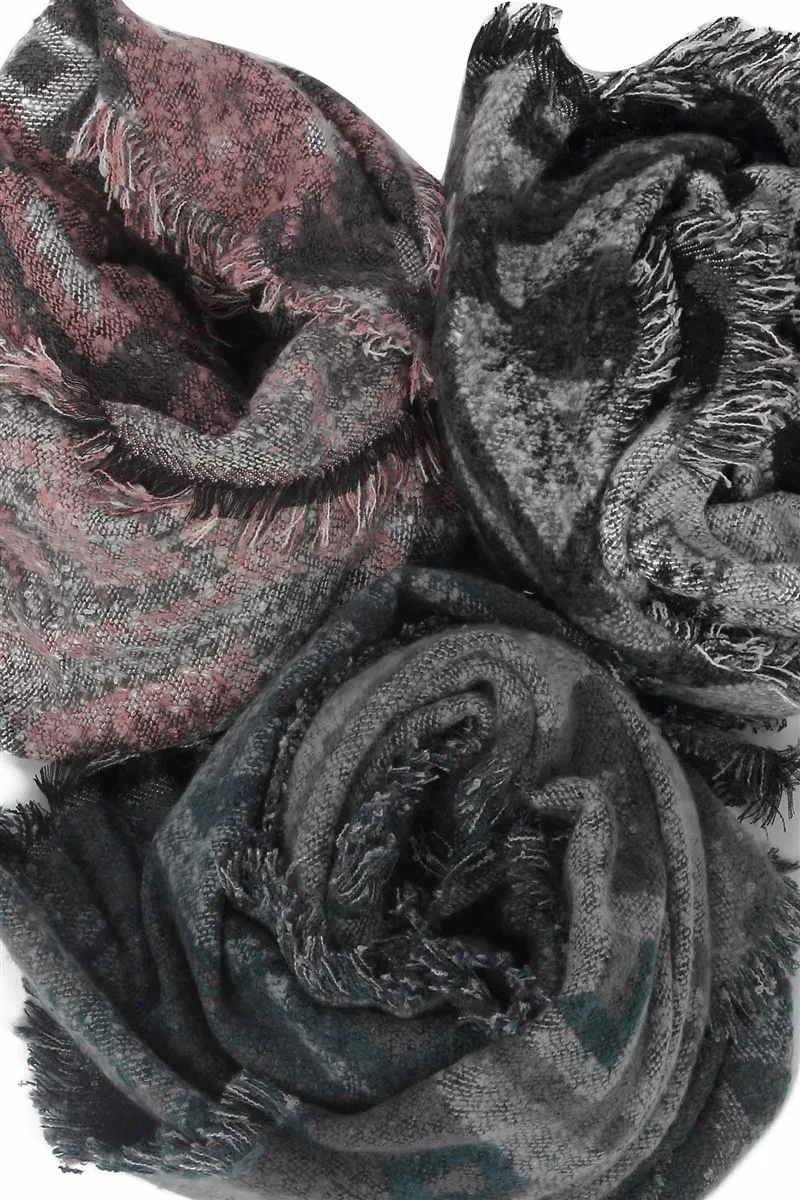 Aztec & Diamond Print Frayed Wrap