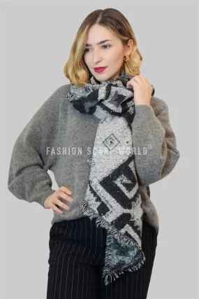 Aztec & Diamond Print Frayed Wrap