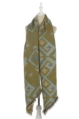 Aztec & Diamond Print Frayed Wrap