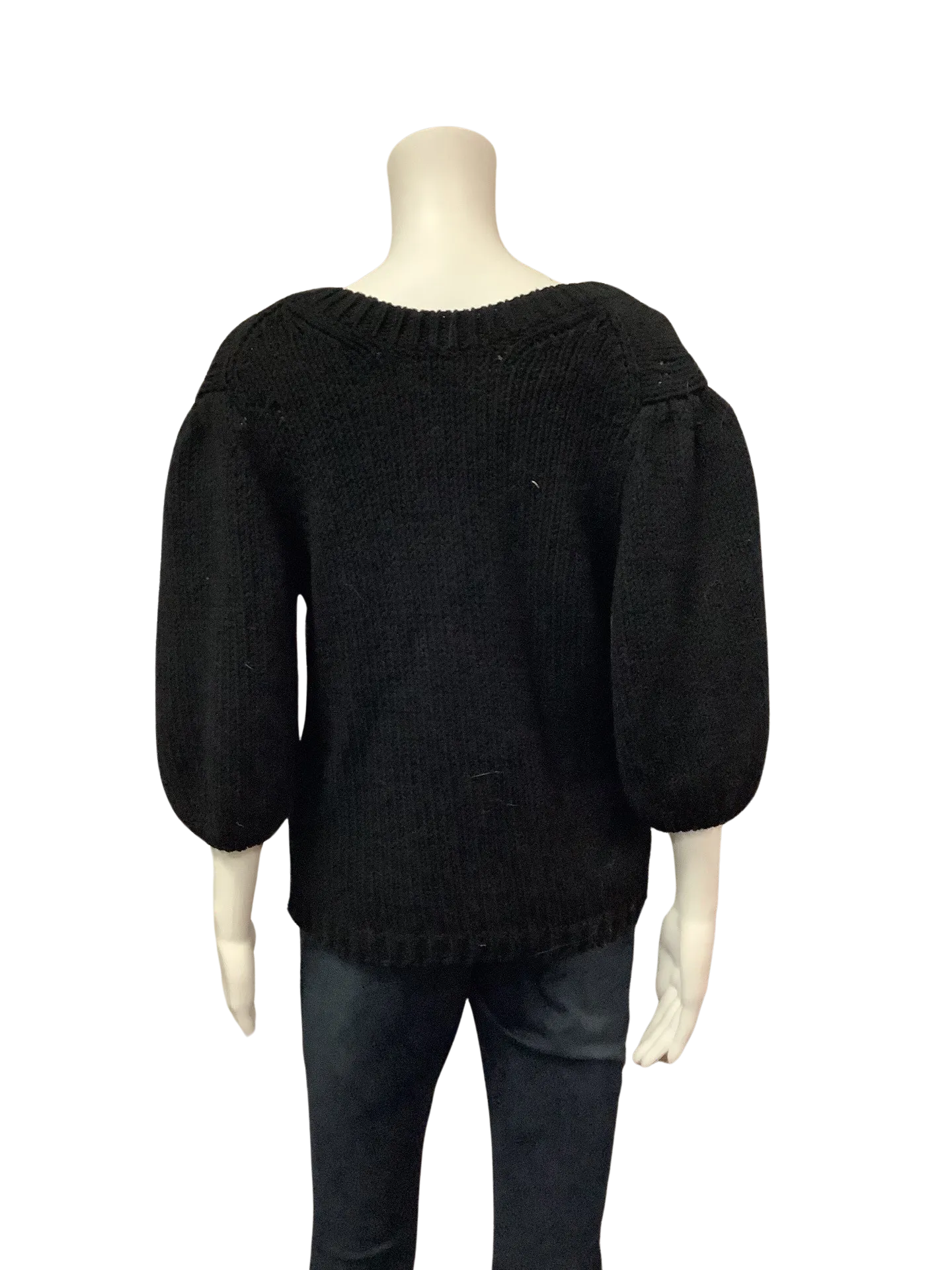 BA&SH Women's Cardigan Black Puff Sleeve Jeweled Snap Button Size: S