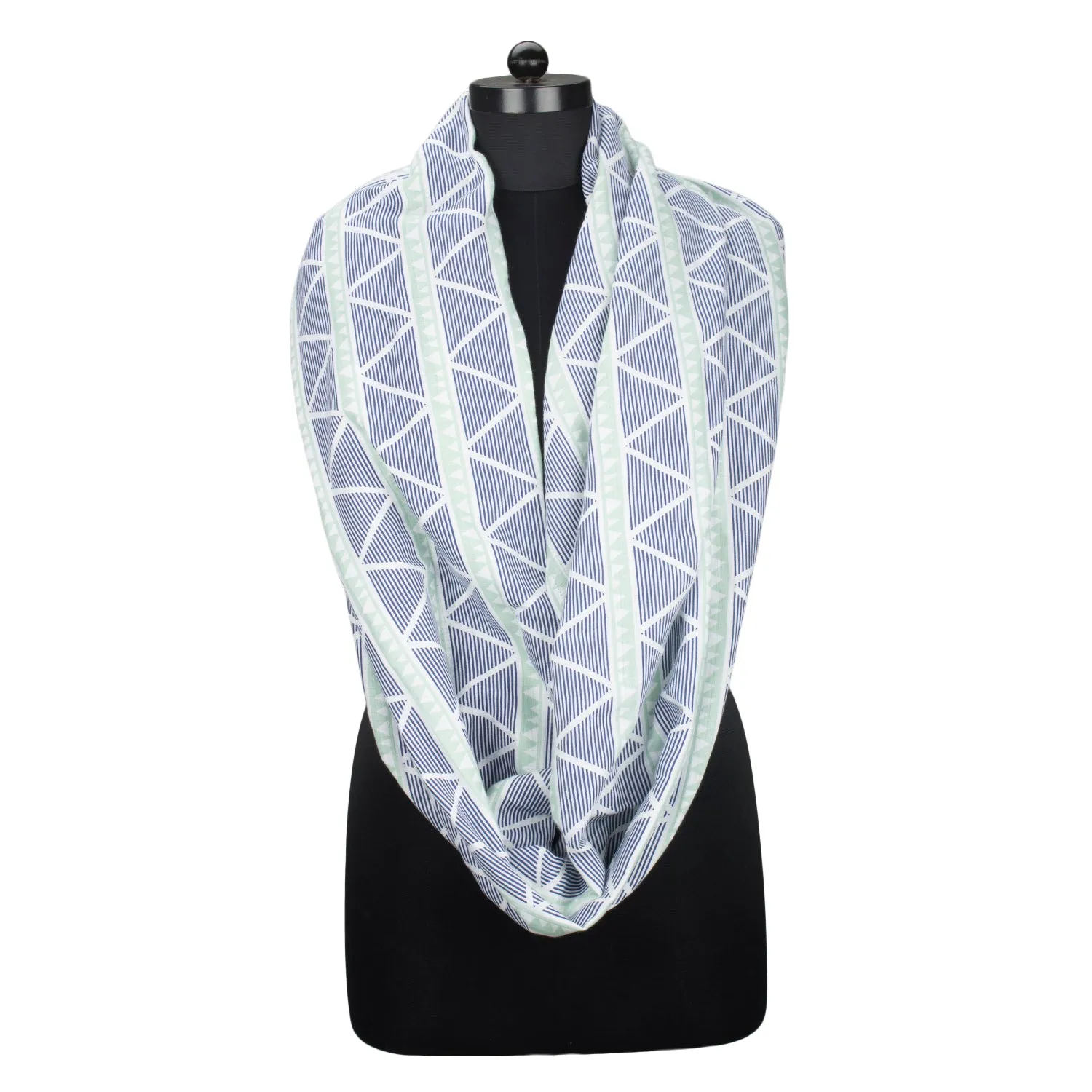 Bacati - Emma Large Triangles Mint/Navy Blue Muslin Nursing Scarf