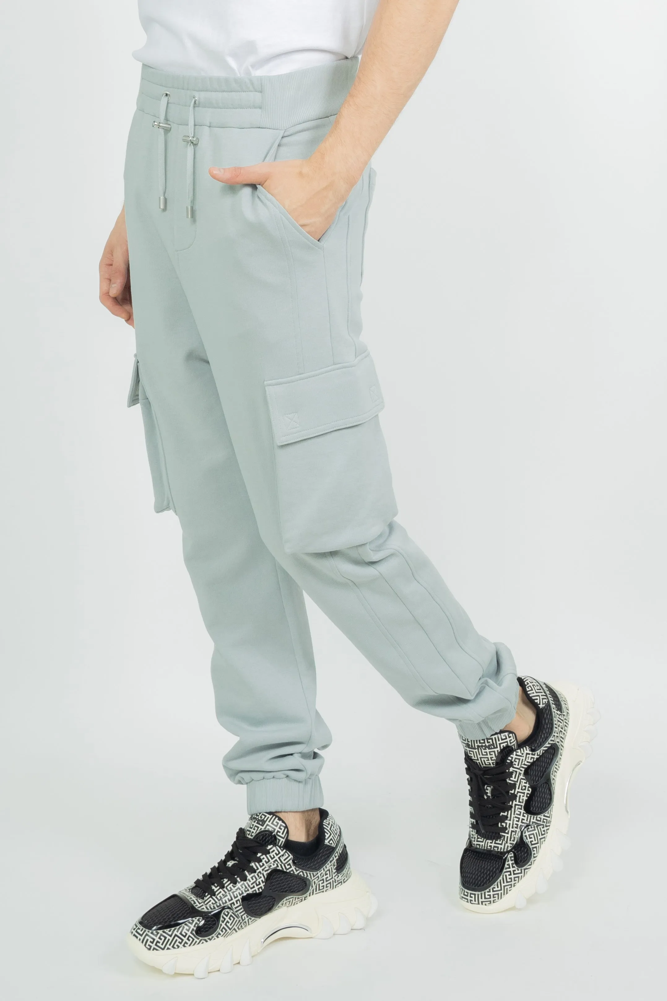 Balmain Print Cargo Sweatpants Grey