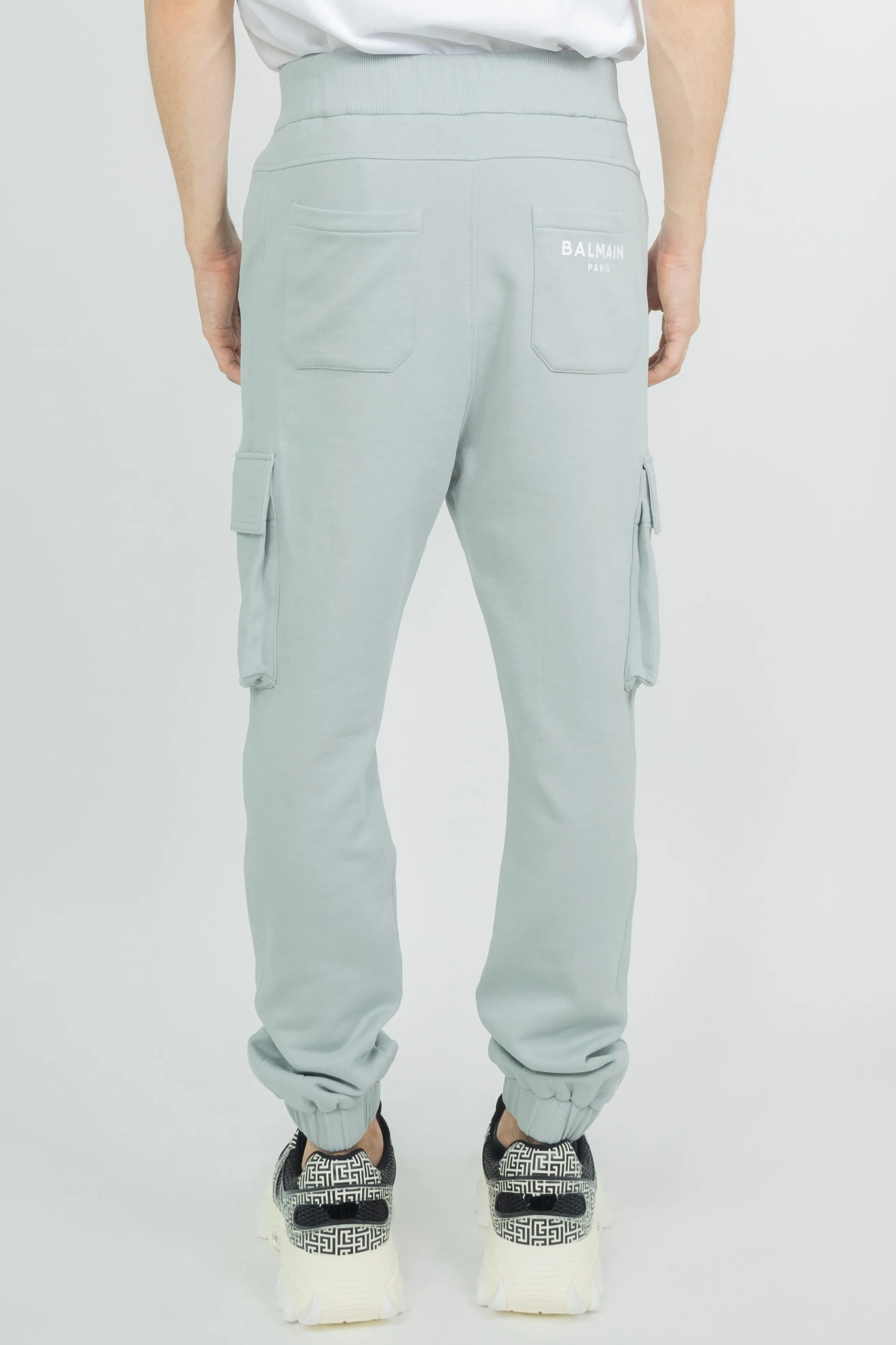 Balmain Print Cargo Sweatpants Grey