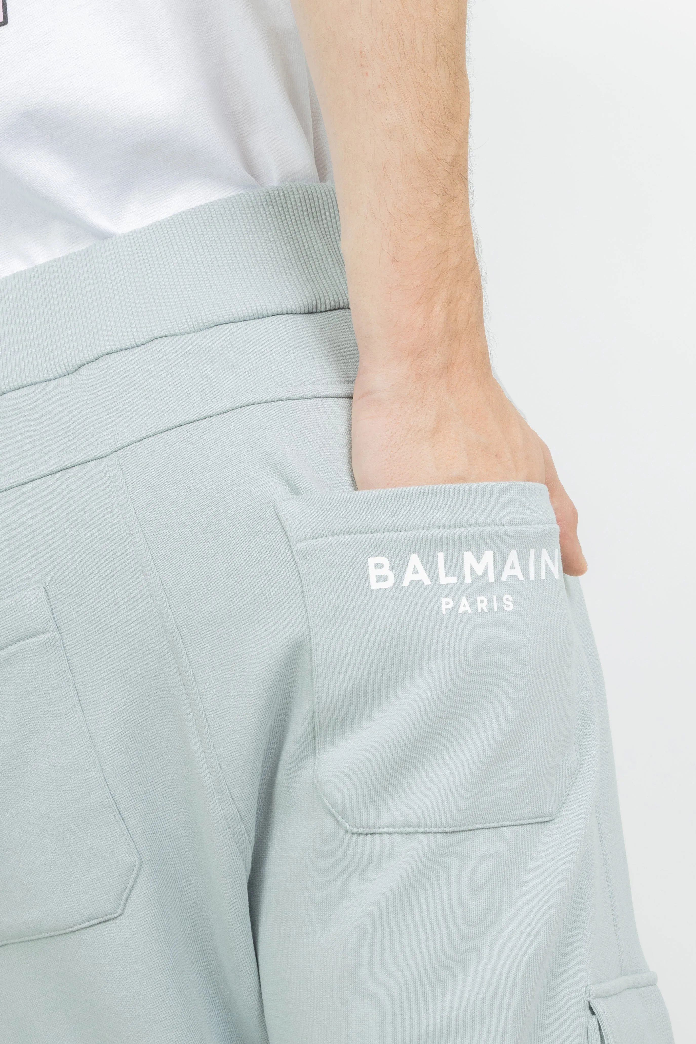 Balmain Print Cargo Sweatpants Grey