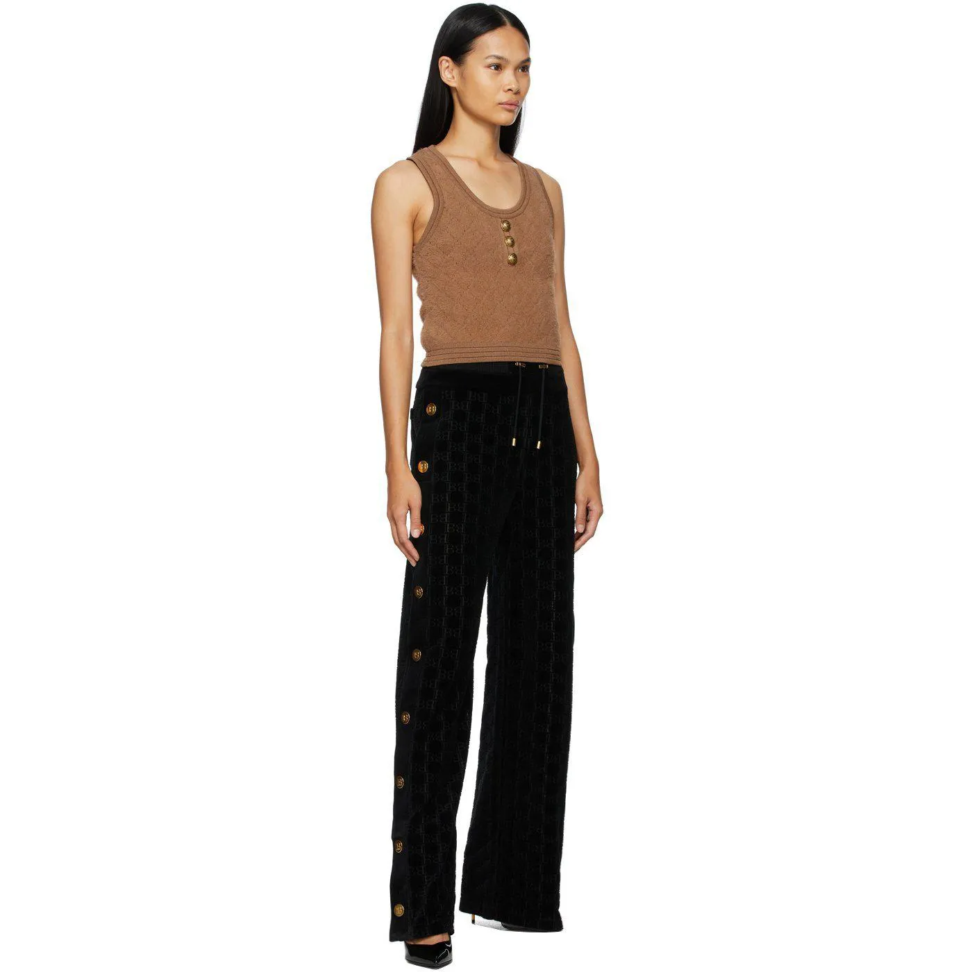 Balmain Tan Knit Fluffy Diamond Top