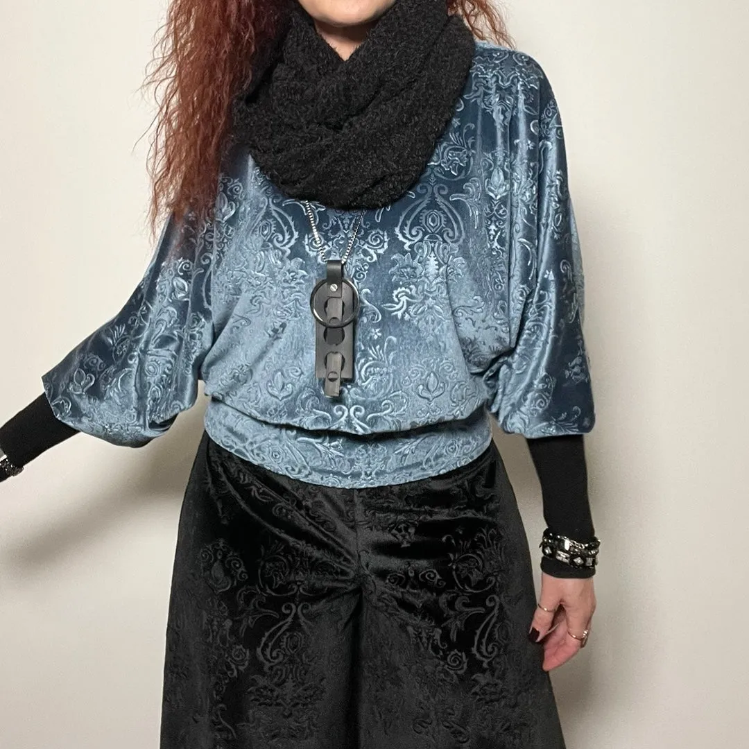 Batina Top - Luxe embossed velvet in steel blue