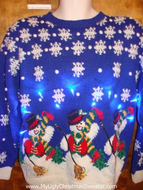 Best 80s 2sided Snowmen Light Up Ugly Xmas Sweater