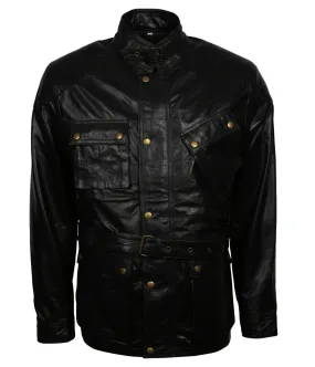 Black Sheepskin Leather Coat With Belt