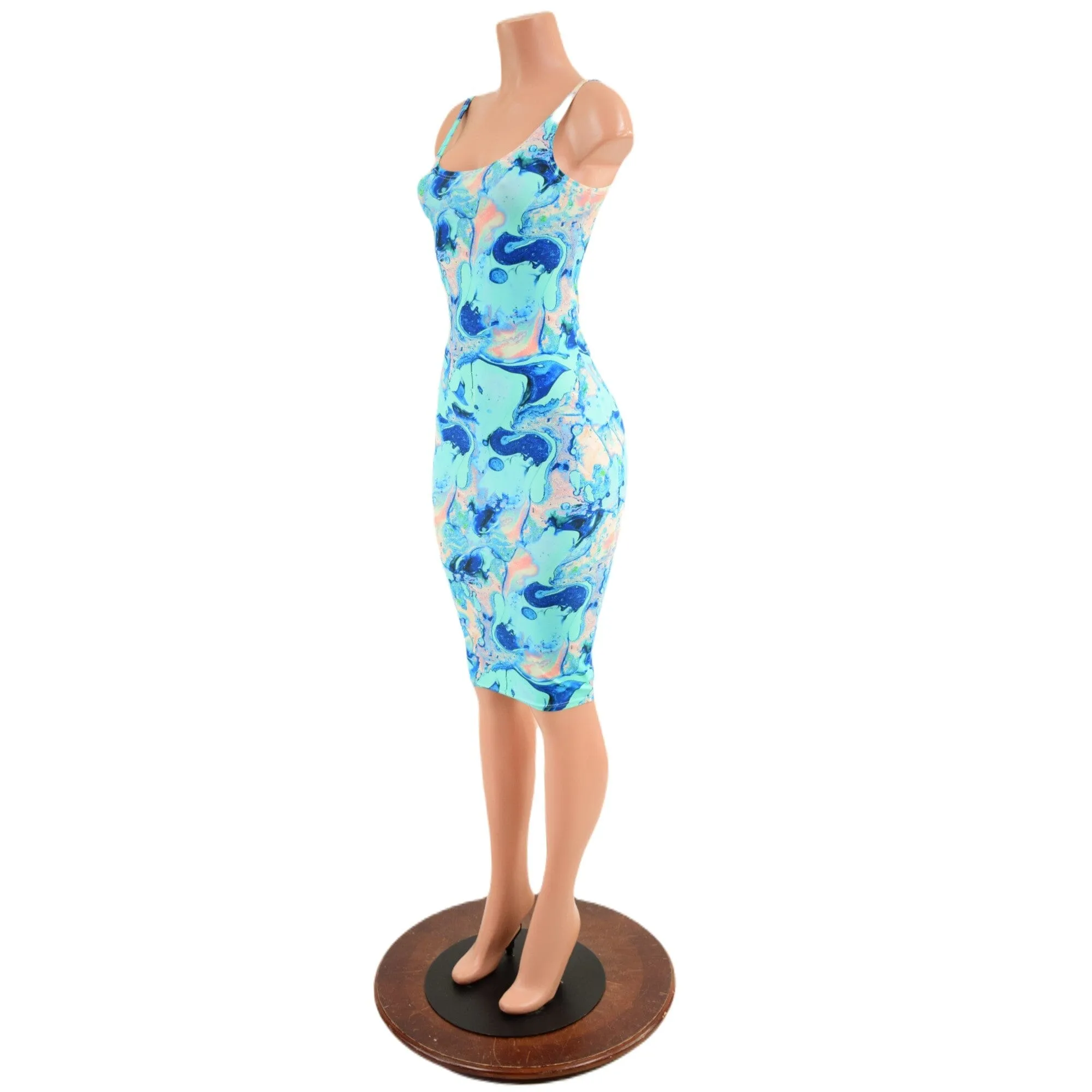 Bombshell Thin Strap Wiggle Tank Dress in Lapis Lagoon