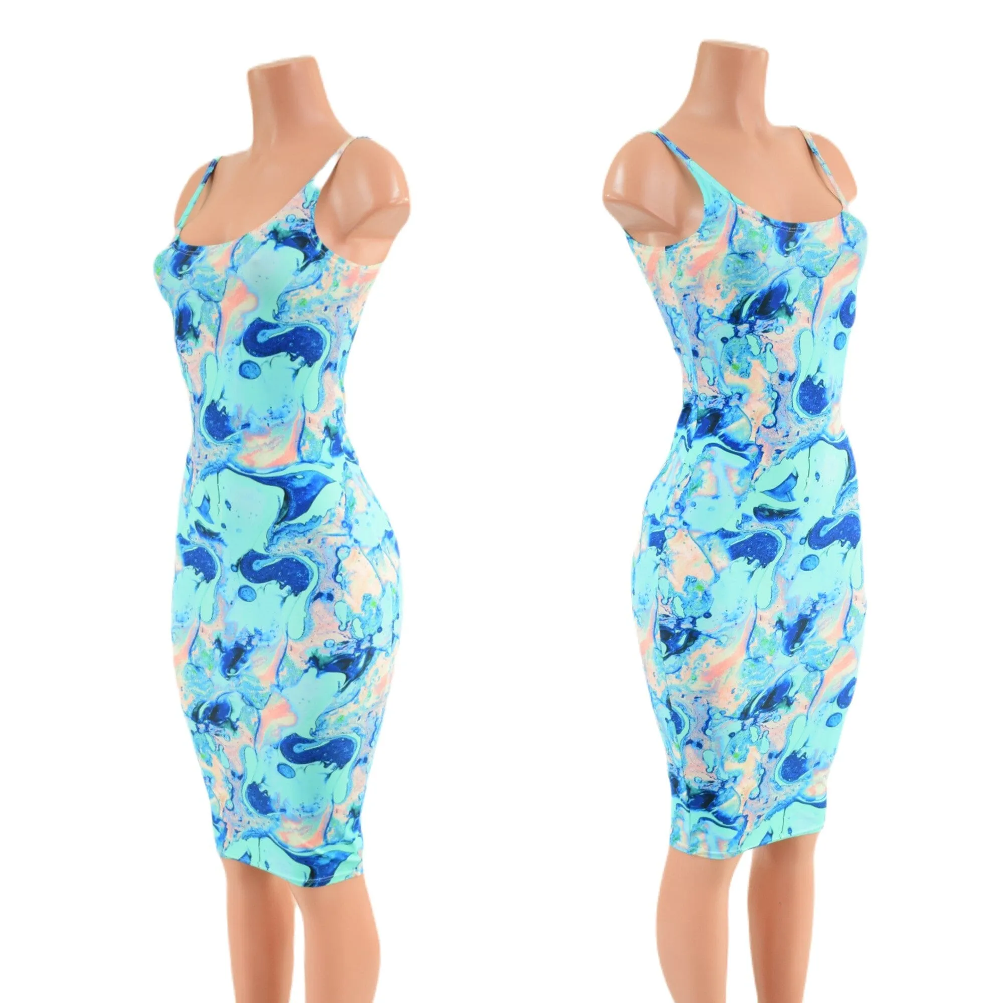 Bombshell Thin Strap Wiggle Tank Dress in Lapis Lagoon