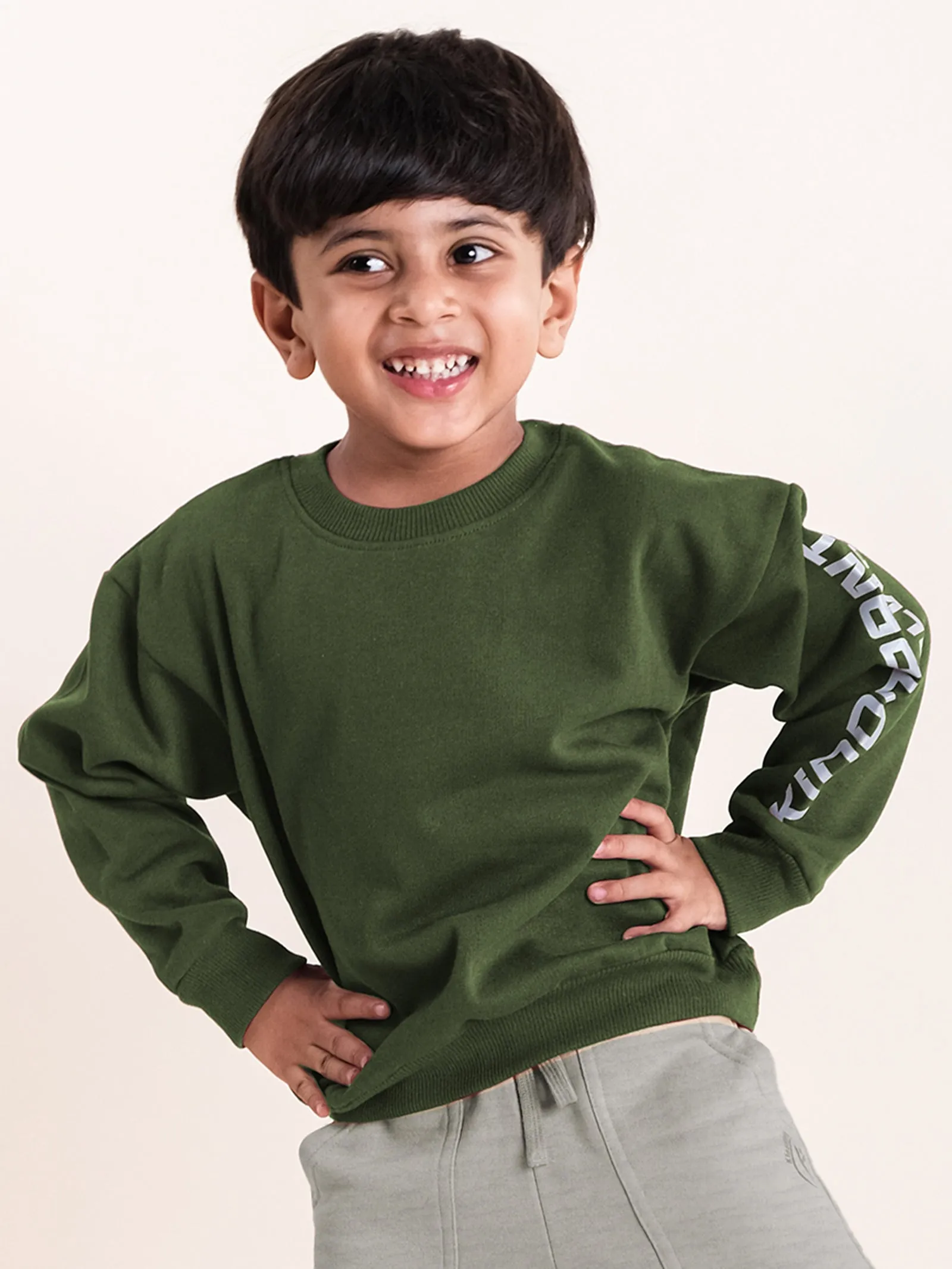 Boys Fleece Kiddopanti Printed Round Neck Sweatshirt