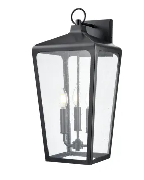 Brooks Outdoor Wall Sconce - Powder Coated Black - Clear Seeded Glass - 11.25in. Extension - E26 Candelabra Base
