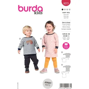Burda Style Pattern 9273 Babies' Top and Dress with Round Neckline and Rib Knit Bands B9273