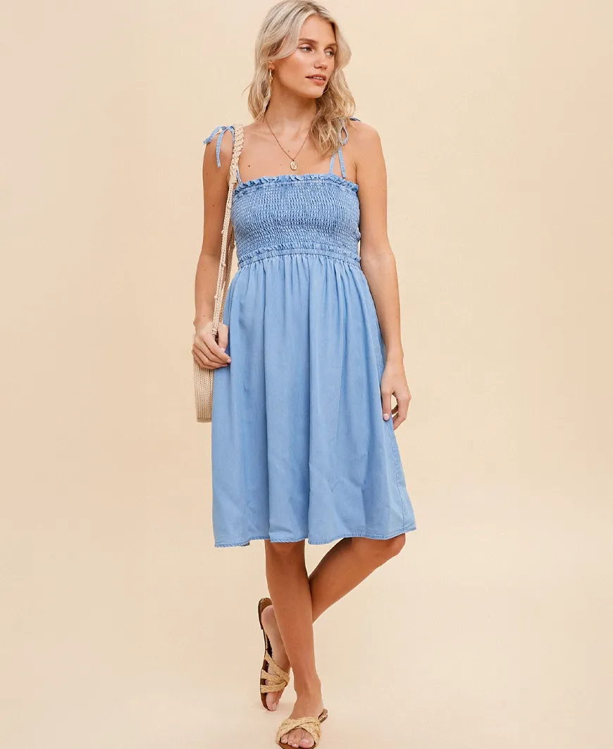 Camila Sleeveless Smocked Dress – Denim