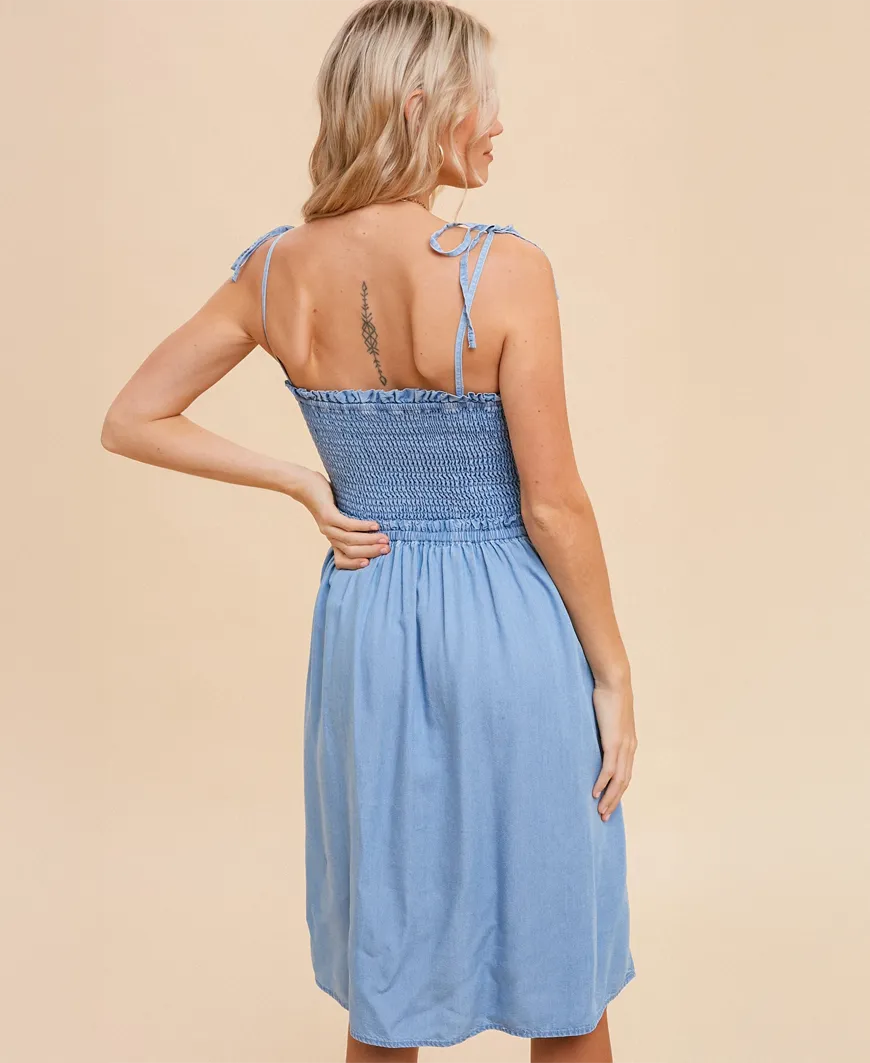 Camila Sleeveless Smocked Dress – Denim