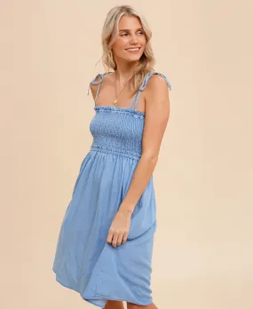 Camila Sleeveless Smocked Dress – Denim