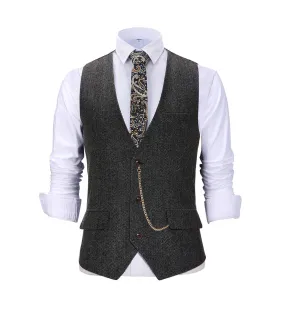 Casual Men's Herringbone V Neck Waistcoat