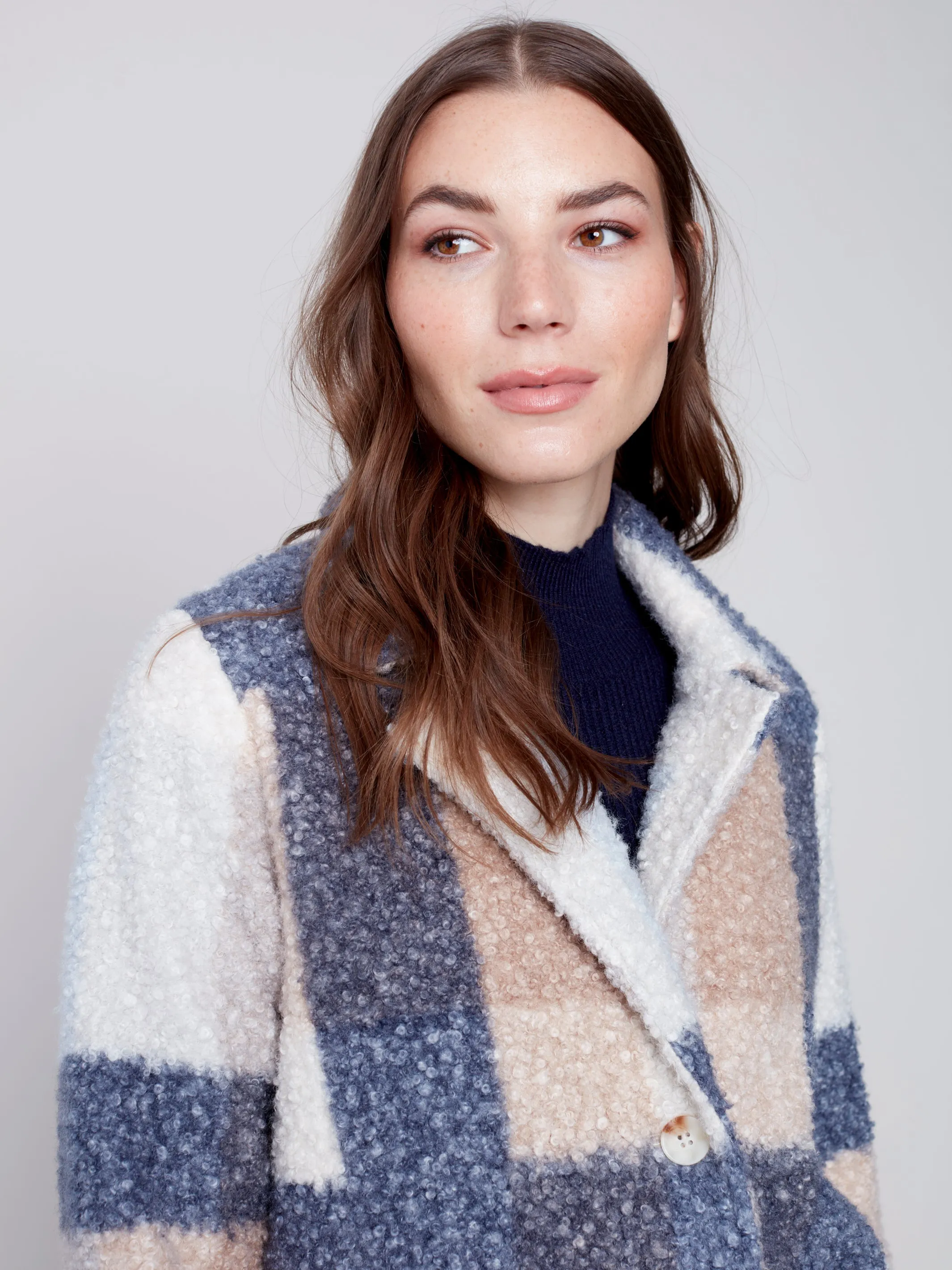 Charlie B - Boucle Knit Tailored Collar Coat - Snowflake