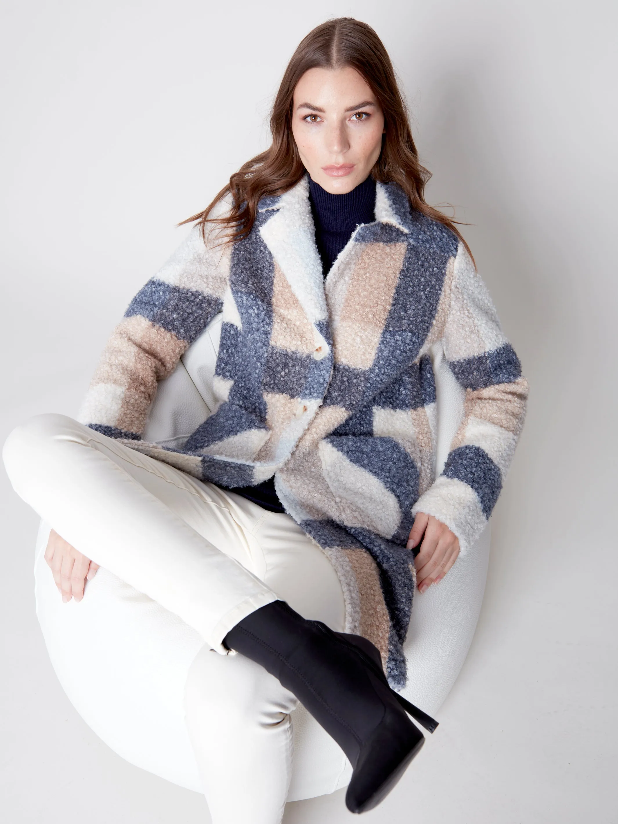 Charlie B - Boucle Knit Tailored Collar Coat - Snowflake