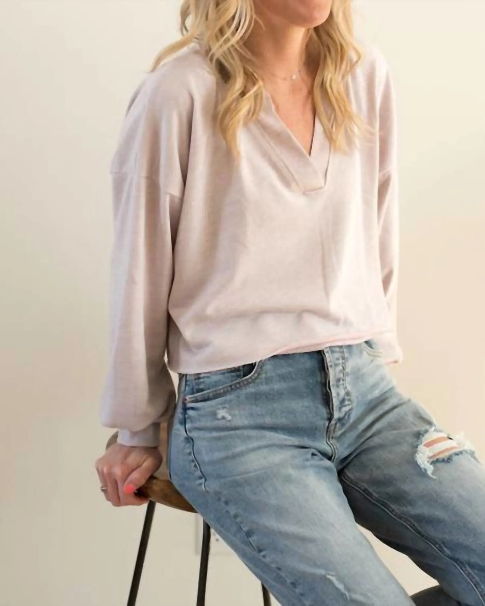 Charlie Notch Neck Sweatshirt in Lilac Stone | Lilac Stone