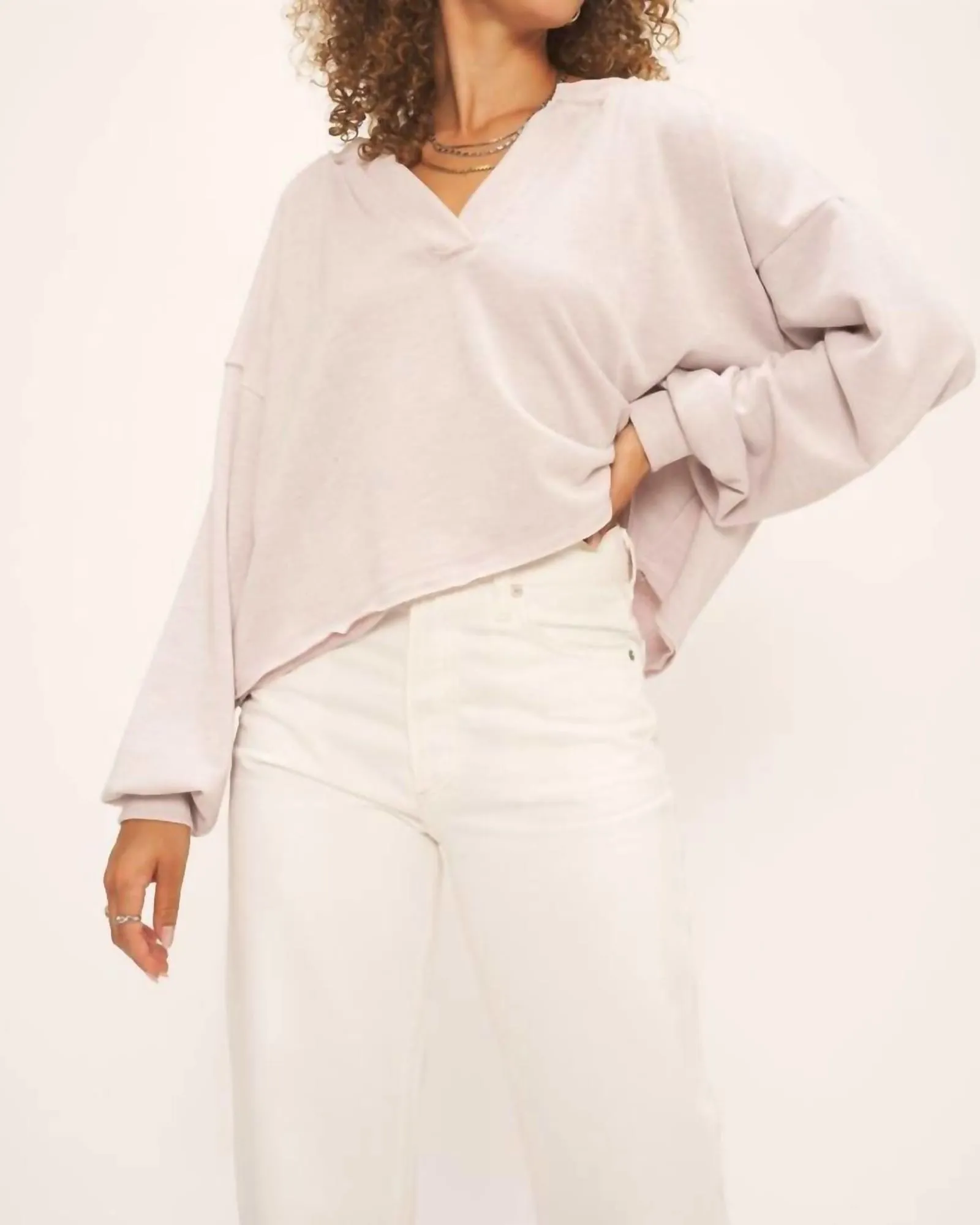 Charlie Notch Neck Sweatshirt in Lilac Stone | Lilac Stone