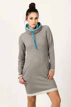 Chic Color Block Knit Dress with Stylish Chimney Neckline