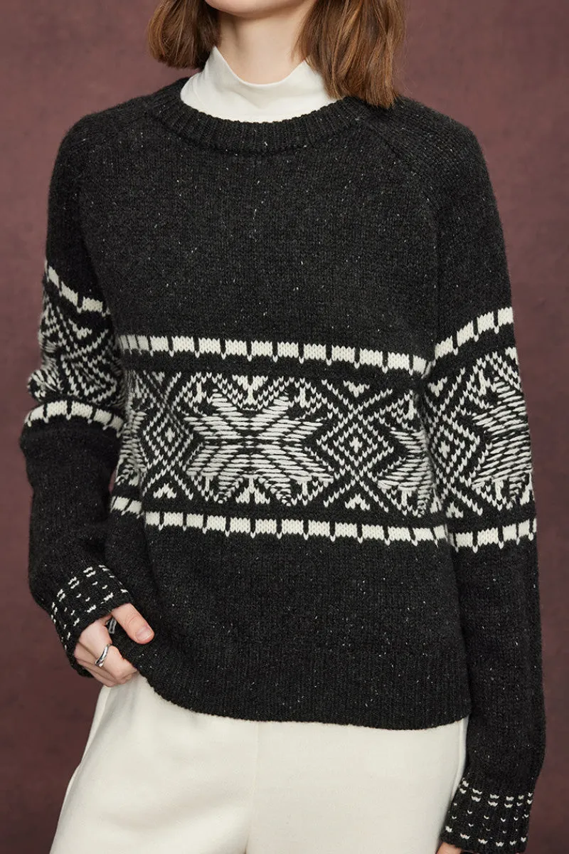 Chunky Fair Isle Wool Crewneck Sweater