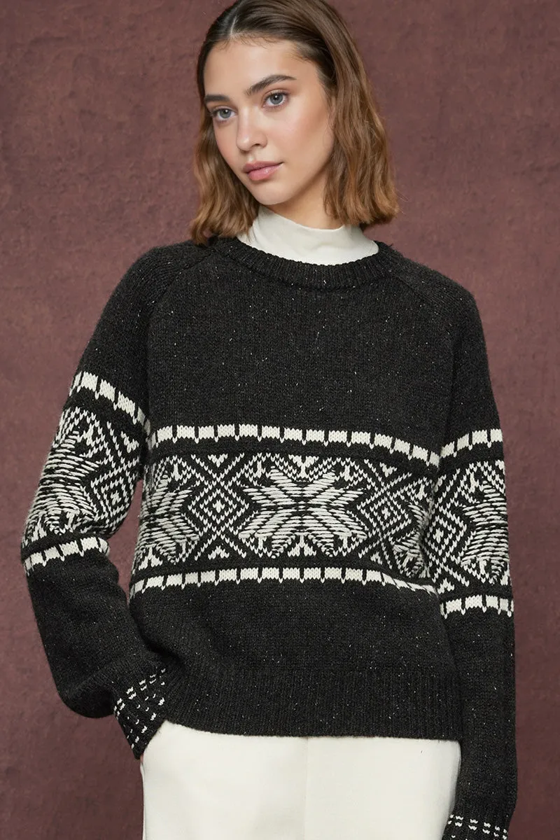 Chunky Fair Isle Wool Crewneck Sweater