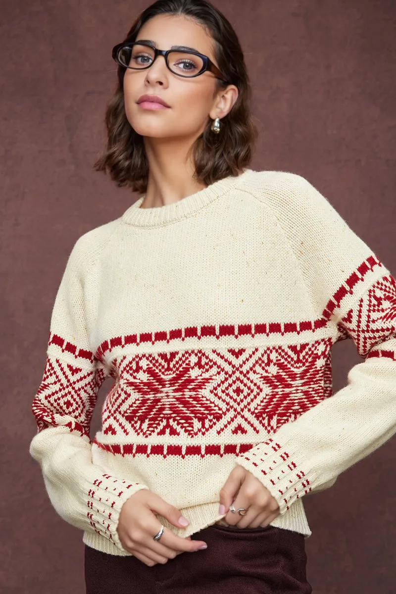 Chunky Fair Isle Wool Crewneck Sweater